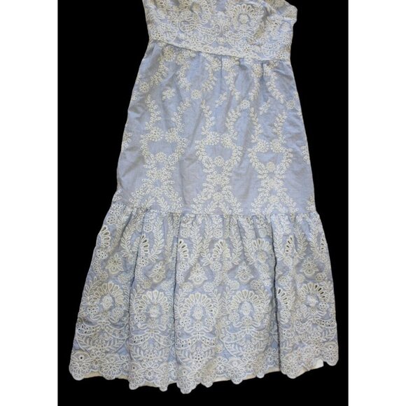 Antonio Melani Zuri Eyelet Embroidered Midi Dress Size 8/M Sleeveless Bluebell - Picture 7 of 11